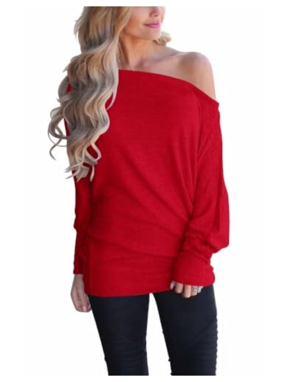 Off Shoulder Batwing Long Sleeve Loose Oversized Blouse